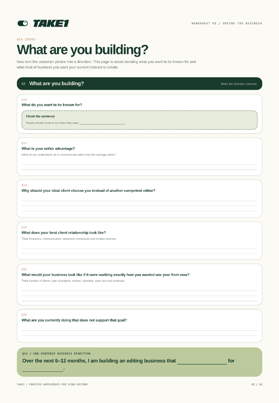 Business Clarity Worksheet: What you are building